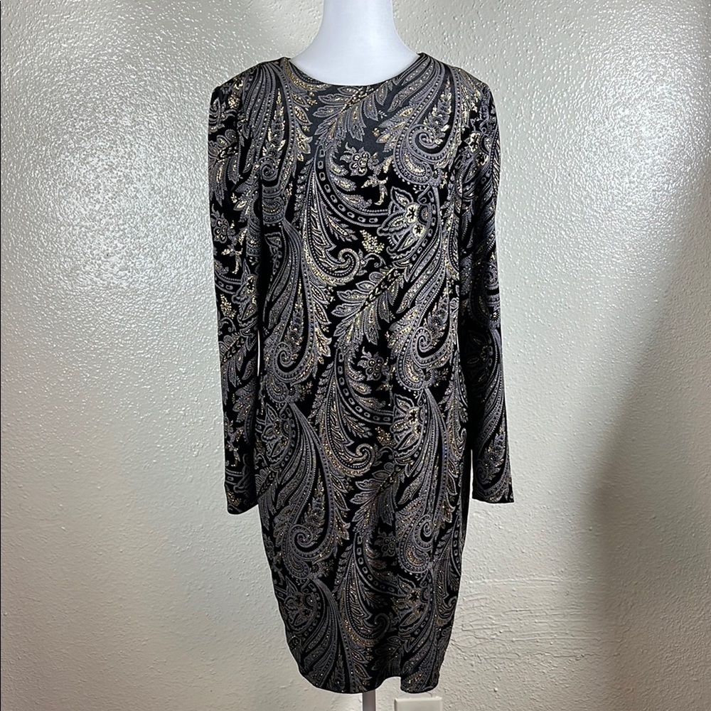 MSK/Women’s Elegant Black and Gold Paisley Dress/